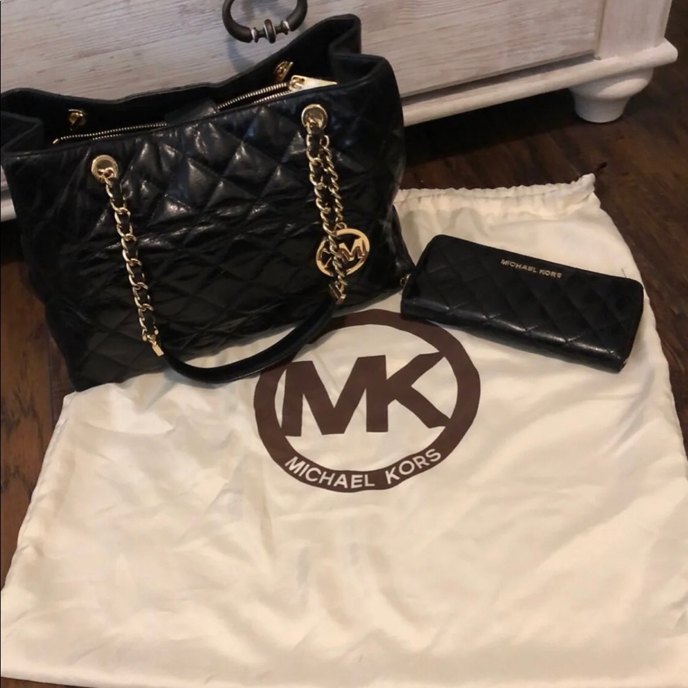 Michael Kors Quilted Leather Purse and Wallet Set